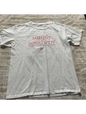 Simply Southern White Tee with Pink Lettering YL